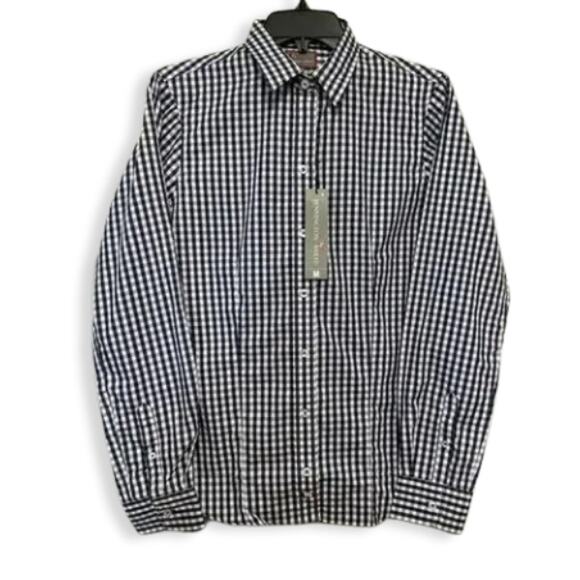 Pennington & Bailes Gingham Button Up Shirt Long Sleeve Collar Blue White S NWT - Picture 1 of 8